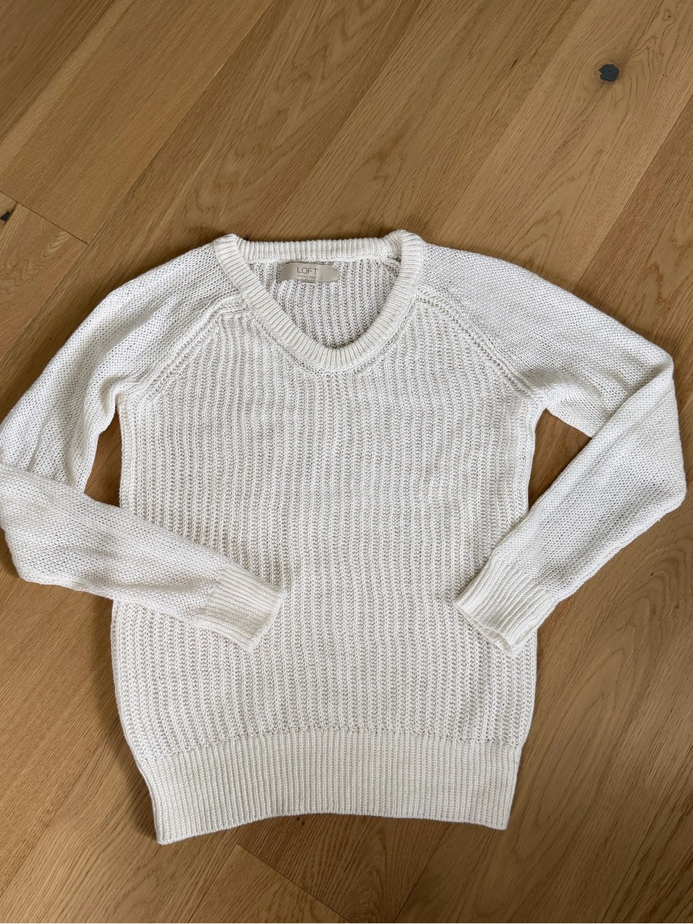 LOFT 100% Linen Open Knit Cream Sweater XS